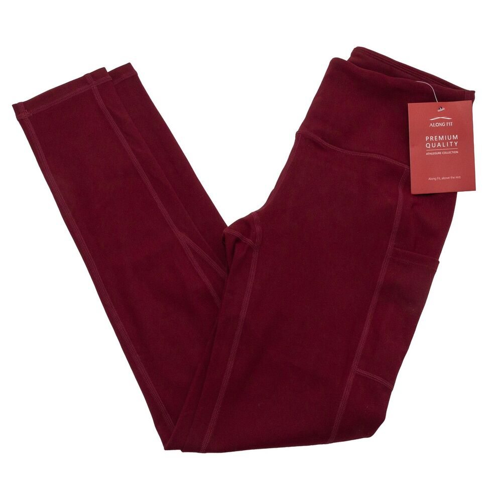 ALONG FIT Size XS Women's Burgundy High Waist Activewear Leggings with Pockets